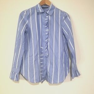 ♥️Zara Poplin Blue Striped Ruffle detail shirt